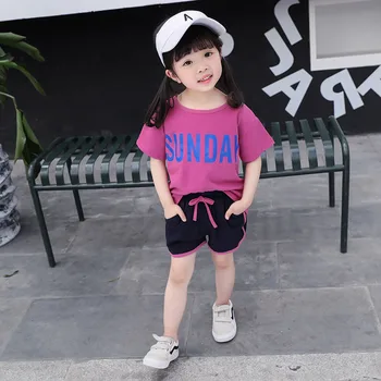  1-5 ročná dievčina šaty letné dvoch-dielny list vytlačený mikina T-shirt + pláži nohavice kórejská verzia kvality dieťa oblečenie