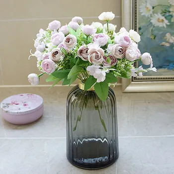  1 Zväzok Malé Čajové Ruže Kytice Dekoratívne Kvety, Vázy pre Výrobkov pre Domácnosť, Svadobné Jesenná Dekorácia Umelé kvety