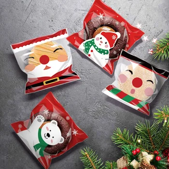  100ks Vianočné Cukrovinky Cookie Plastové Tašky Samolepiace Biscuit Snack Pečenie Darčekové Balenie Vrece Firmware Nový Rok Party Dodávky