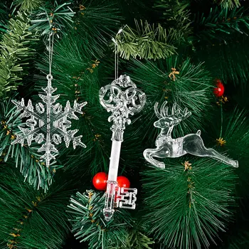  12/6/4pcs Transparentné Snowflake Jeleň Prívesok Vianočné Party Dekorácie Vianoce Tree Decor Visí Ozdoby na Nový Rok Darčeky