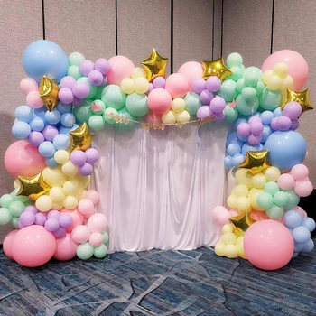 189pcs/Set Macaron Balóny Garland Arch Auta Happy Birthday Ružová Modrá Žltá Latexové Balóny Narodeniny Dieťa Sprcha Svadobná Výzdoba