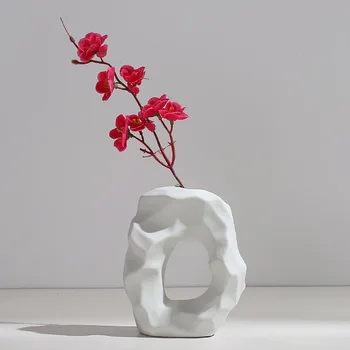  1pc Biele Keramické Vázy Minimalistický Jedálenským Stolom, Obývacia Izba Dekorácie Nábytku, Sušené kvety Ozdoby
