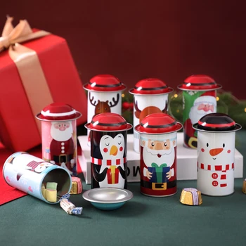  1PC Roztomilé Vianoce Sušienky Ukladanie Železa Jar Candy Box Cartoon Snehuliak Santa Claus Elk Tin Čaj Caddy Box Noel Dekorácie 2023