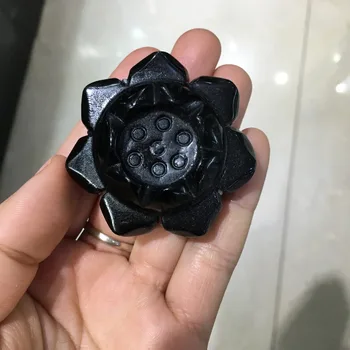  1pcs prírodné čierna obsidián kameň strane rezbárstvo lotosový kvet figúrka reiki liečenie kryštálov, drahých kameňov, sväté a čisté, symbol