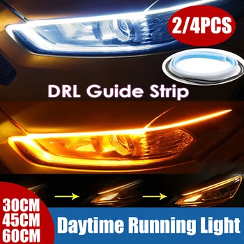  2/4Pcs LED DRL Auto Denných prevádzkových Svetlo Flexibilný Nepremokavé Pásy Auto Svetlomety, Biele Zase Signál, Žlté Brzdové Prietok Lights12V