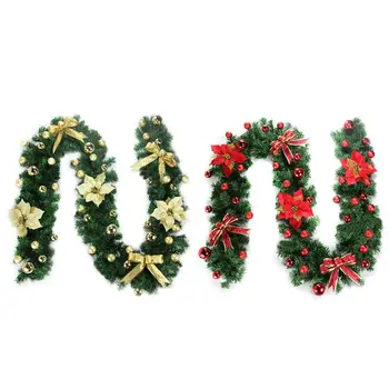  2.7 M Vianočné Girlandy Krb Sts Zlato Baubles Kvety Vianočný Strom Dekorácie