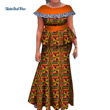  2 Kusy Sukne Nastaví Horný a Sukne, Súpravy pre Ženy Riche Afrike Tlač Tradičné Africké Ženy Strany Svadobné Oblečenie WY7655