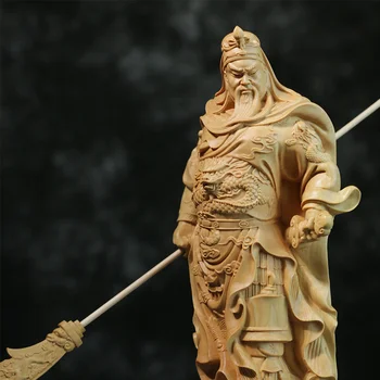  20 cm Stojí Guanyu Dreva Socha Čínsky Krušpán Feng Shui Zhromažďovanie Bohatstva Boh Guan Gong Domova