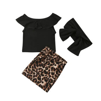  2018 Deti Baby Girl Ležérne Oblečenie Mimo Ramenný T-shirt Topy Leopard Sukne Oblečenie Veľkosť 2-6T