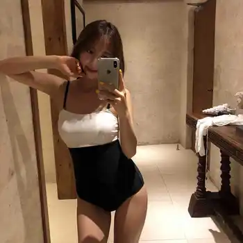  2021New Hot Japonská Dievča Šatka uzáver Sexy Backless Malé Čerstvé Čiernej A Bielej Farby Zodpovedajúce Sladké Jednoduché Prímorské Plavky