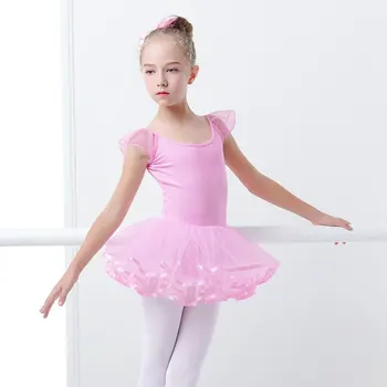  2022 Balet Tanečné Oblečenie Dievčatá Balet Obleky Načechraný Tylu Ramenný Ružové Bavlnené Deti Batoľa Tanec Kombinézu