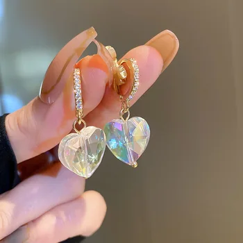  2022 Japonsko Kórejská Nové Farebné Crystal Srdca Náušnice Pre Ženy Móda Bijoux Peach Pink Zirconia Earings Brincos Dary