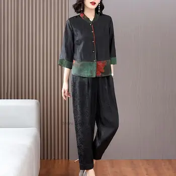  2022 tradičnej čínskej vintage oblečenie žien hanfu top národnej kvetina tlače, blúzky, elegantné orientálna tang vyhovovali čínskej, blúzky