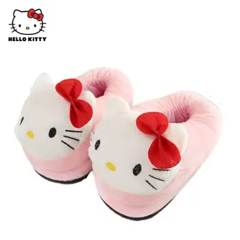  2023 Nové Kawaii Cartoon Sanrio Hello Kitty Veľkú Hlavu Bavlna Topánky Ženy Plyšový Ružový Fuzzy Papuče Ploché Topánky Luxusný Darček