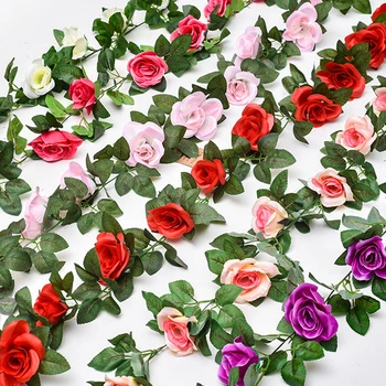  220 cm Umelé Ruže Viniča Visí Kvety String Ivy Svadobné Dekorácie, Domáce Záhradné Steny Výzdoba Falošné Rastlín, Listy, Kvet Garland