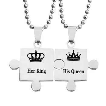  2ks/set Jej Kráľ Jeho Kráľovná Puzzle Kus Náhrdelníky Titánové Ocele Pár Milovníkov Koruny Náhrdelník Prívesok Pre Mužov, Ženy 23