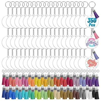  350Pcs Akryl Jasné Keychain Polotovary Pre Vinyl S Prázdne, Strapce, Skok Krúžky, Kľúčom Krúžky Pre DIY Keychain Plavidlá