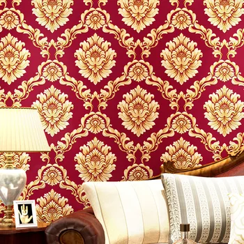  3D Európskej Damasku Tapety Nepremokavé Jednoduché Červené Teplé Salón Krásy Špeciálne Pozadie, Wallpaper