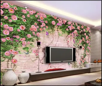  3d tapety vlastné fotografie nástenná maľba Ružové ruže kvet tehlovej steny, tv joj, domova obývacia izba tapety na steny 3 d
