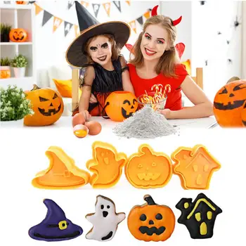  4pcs Halloween Tekvica Ghost Tému Plastové Cookie Cutter Piesty 3D Biscuit Formy Stampers DIY Pečenie Forma Na Kuchynské Náradie