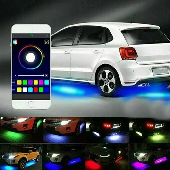  4x RGB LED Pod Auto Trubice, Pásy Underglow telo Neon Light Kit Phone Control