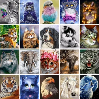  5D DIY Diamond Maľby Zvierat, Mačka, Pes, Vlk Obraz Plný Diamant Výšivky Mozaiky Cross Stitch Súprava Domáce Dekorácie
