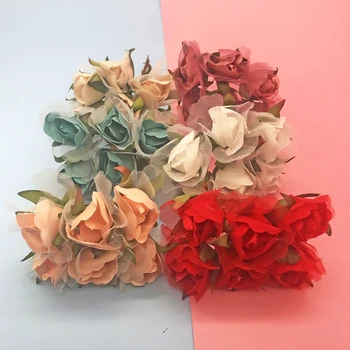 6pcs nové dno priadza ruže kytice umelý kvet svadobné domov Vianočné dekorácie DIY veniec zápisník v darčekovej krabičke