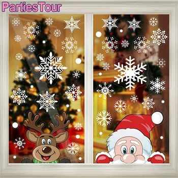  8 Účtovná Vianočný Dekor Nálepky Okno Obopína Odtlačkový Snowflake Elk Santa Claus Samolepky na Stenu pre Nový Rok Xmas Party Decortion