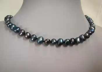  9 mm svetlý hnedý sivý čiernej farby barokový ploché perlový náhrdelník prírodné sladkovodné perly Žena Šperky 35 cm 14