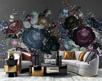  abstraktných de parede Vlastné 3d tapeta nástenná maľba Americký pastoračnej rastliny a kvety tmavo gauč TV pozadí samolepky na stenu
