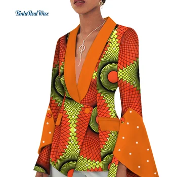  Africkej Tlače Bežné Odevy pre Ženy Bazin Riche Dashiki Dlhý Rukáv Pearl Kabát s Vrecku 100% Bavlna Afriky Oblečenie WY5032