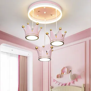  Akryl Ružová Koruny Živice Led Prívesok Svetlo Art Deco Deti Miestnosti Visí Lampa Dievča Spálňa Princezná Izba Moderné Svietidlá