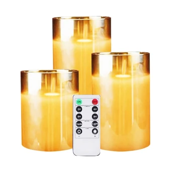  Amber Sklo LED Flameless Blikajúce Sviečky S Diaľkovým,batériové,Pre Svadbu,Festival Dekorácie,Darčeky,3 Pack CNIM Hot