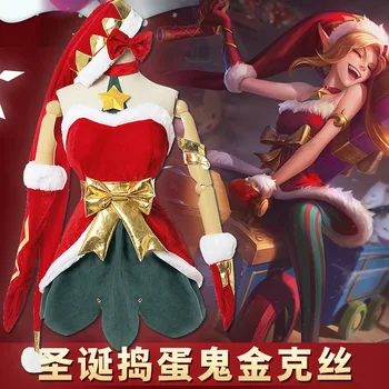  Anime Arcane Jinx Cosplay Sexy Vianočné Oblečenie Žien League of Legends Loli Jinx Kostým LoL Slúžka Šaty Snehu Festival Elf Vyhovuje