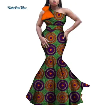 Bazin Riche Africkej Ženy Oblečenie Jeden Ramenný Čela Dlhé Šaty Strany Vestidos Dashiki Africkej Tlače Šaty pre Ženy WY4367