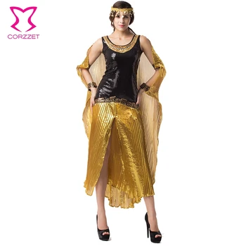  Black/Gold Sequin Šaty Disfraces Carnaval Adultos Cosplay Kleopatra, Egyptská Kostým Gotický Sexy Halloween Kostýmy Pre Ženy