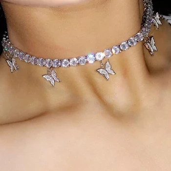  Boho Drahokamu Motýľ Kúzlo S Krištáľovo Reťazca Módne Náhrdelníky Bijoux Pre Ženy Elegantné Bling Crystal Choker Šperky