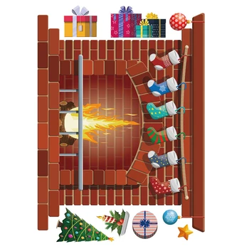  Christmas fireplace Samolepky na Stenu Bez nutnosti Lakovania Atraktívne Výzdoba na Vianoce Dovolenku Strany