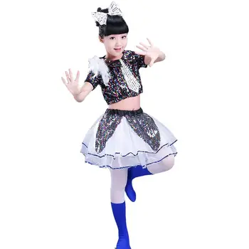  Detské Jazz Sequined Nadýchané Sukne Detí Moderné Tanečné Šaty Roztlieskavačky Kostým Hip Hop Oblečenie pre Dievča