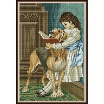  Dievča A Jej Pes Čítanie Knihy Spolu Čínsky 5d Diamond Maľby Plné Námestie, Vianočné Dekorácie Pre Domov Svadobný Dar