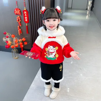  Dievčenské Nový Rok Šaty Čínsky festival deti tang Nastaviť Detí časti Tang Šaty Zimné Prvom Roku Šaty Dievča je Jeden rok starý Šaty