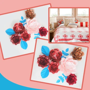  DIY Umelé Kvety Fleurs Artificielles Pozadie Obrie Papierové kvety Ruže 6PCS + 4 Listy Pre Spálne Škôlky Stenu Decor