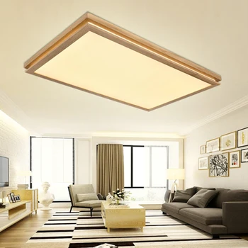  Drevené Stropné svietidlo obývacia izba led obdĺžnikový minimalistický moderné atmosféru lampa Nordic štýl masívneho dreva spálňa lampa ZH MZ67