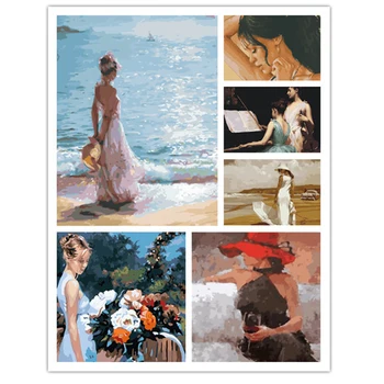  Elegantné Ženy Maľovanie Podľa Čísel Pre Dospelých Súpravy Ručne Maľované Dekor Kresliace Plátno DIY Olej Sfarbenie Maľovať Obrázky Podľa Čísla