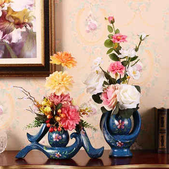  Európska Luxusné Živice Váza+Umelý Kvet Nastaviť Výzdoba Domov X Izba, Obývacia Izba Nábytok, Dekorácie Verandu Kancelársky Stôl Figúrky Remeslá