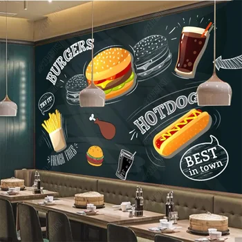  Európske a Americké Ručne Maľované Hamburger s Rýchlym občerstvením Západnej Reštaurácia Pozadí nástennú maľbu Abstraktných De Parede 3d