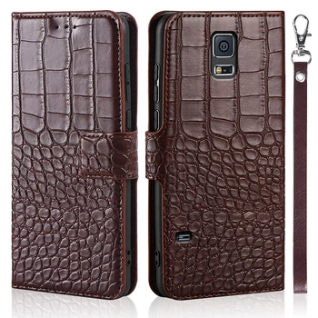  Flip Telefón puzdro pre Samsung Galaxy S5 GT-I9600 G900F Kryt SV prípadoch Krokodíla Textúry Kože Luxusné Coque Peňaženky Capa Držiteľ