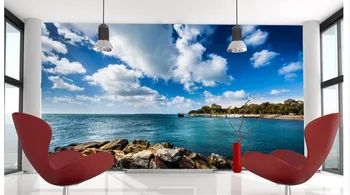  foto tapety 3d nástenné maľby, tapety Jasné modré nebo biely oblak mora krajiny obrazy 3d tapeta obývacej miestnosti dekorácie