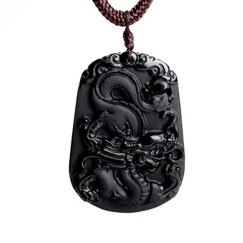  Hot-predaj prírodnej kvalitnej Obsidian 12 zverokruhu dragon maskot prívesok náhrdelník módny butik šperky prenos Prívesok Nec