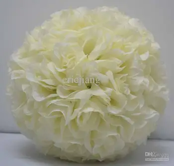  Ivory farba béžová doprava Zadarmo 25 cm*12pcs Rose bozkávanie loptu umelého hodvábu kvetinové svadobné party dekorácie krém/slonovinová